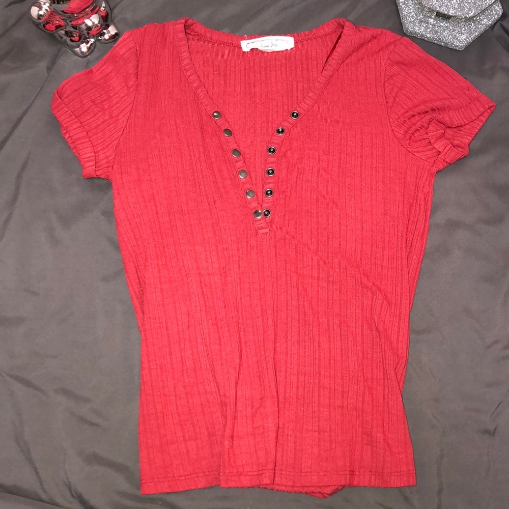 Red/Pink Clasped Button Down T-Shirt